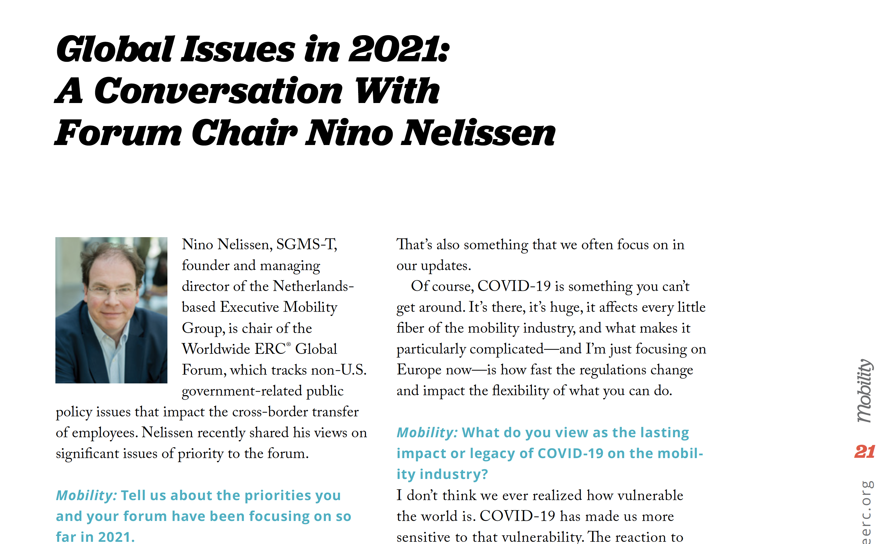 Mobility magazine: Global Issues in 2021: A Conversation With Forum Chair Nino Nelissen